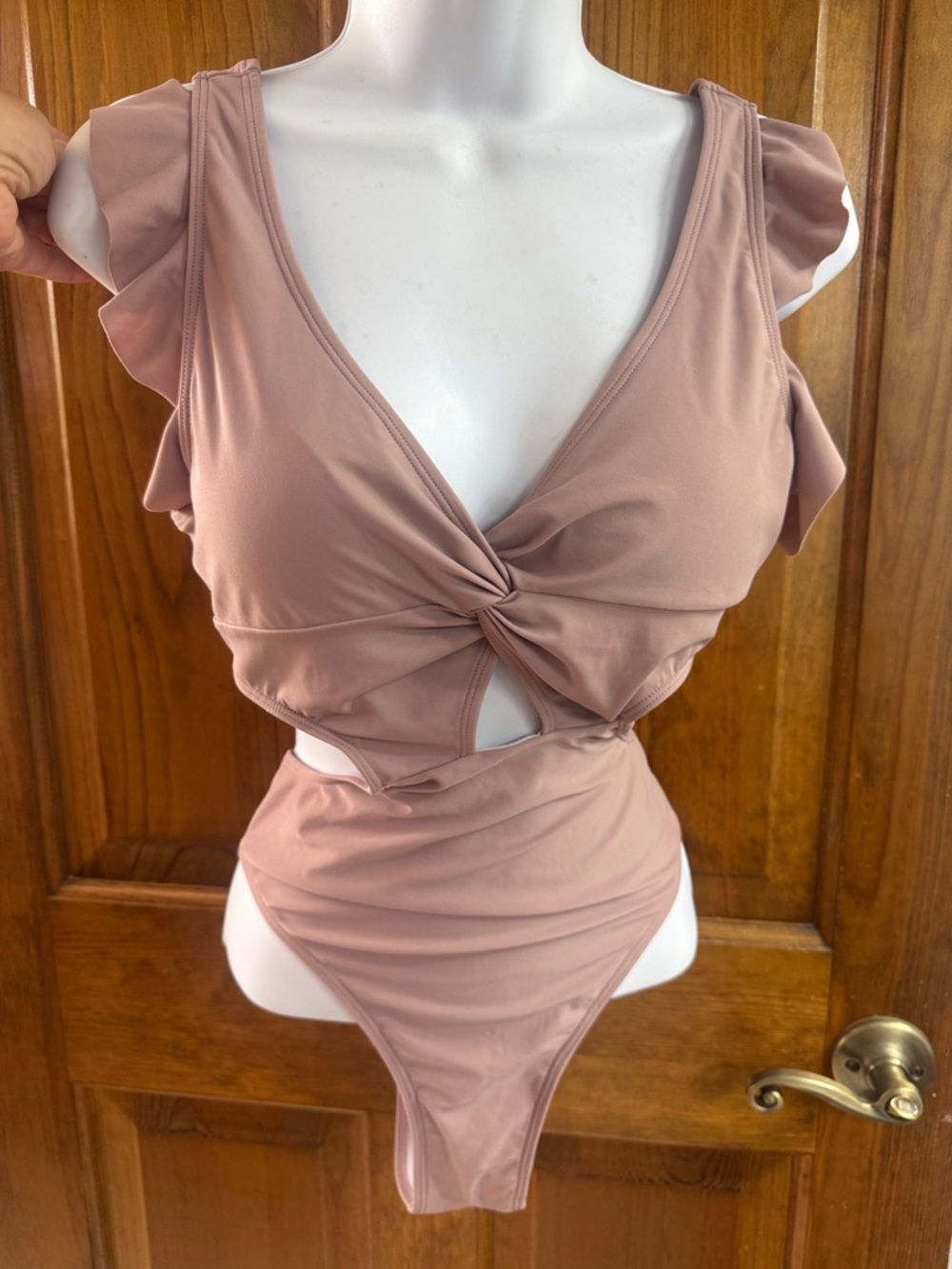 Twist Front One-Piece Swimsuit in Dusty Rose
